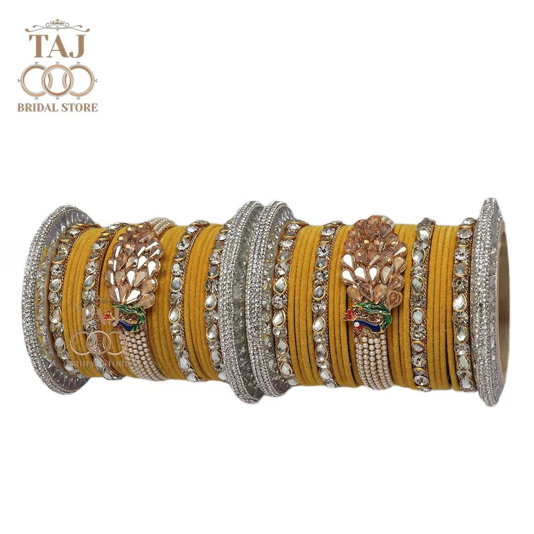 Rajwadi Bridal Bangles with Beautiful Peacock Design Taj Bridal Store