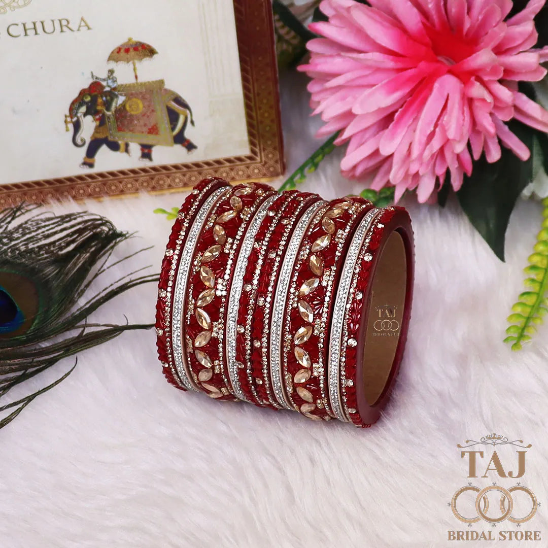 Women's Rajasthani Short Lac Bangles Set With Latest Kundan Design