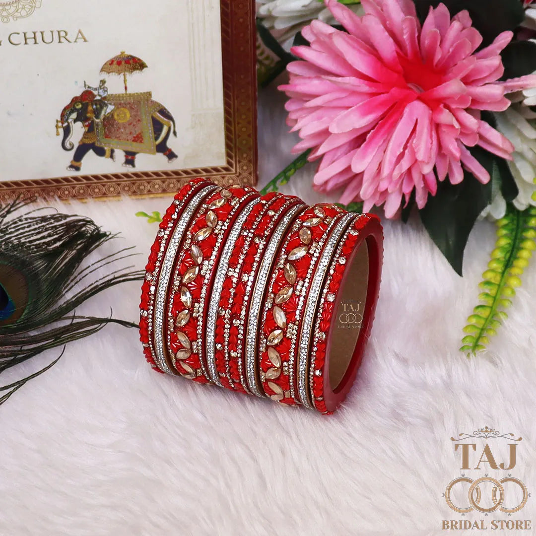 Women's Rajasthani Short Lac Bangles Set With Latest Kundan Design