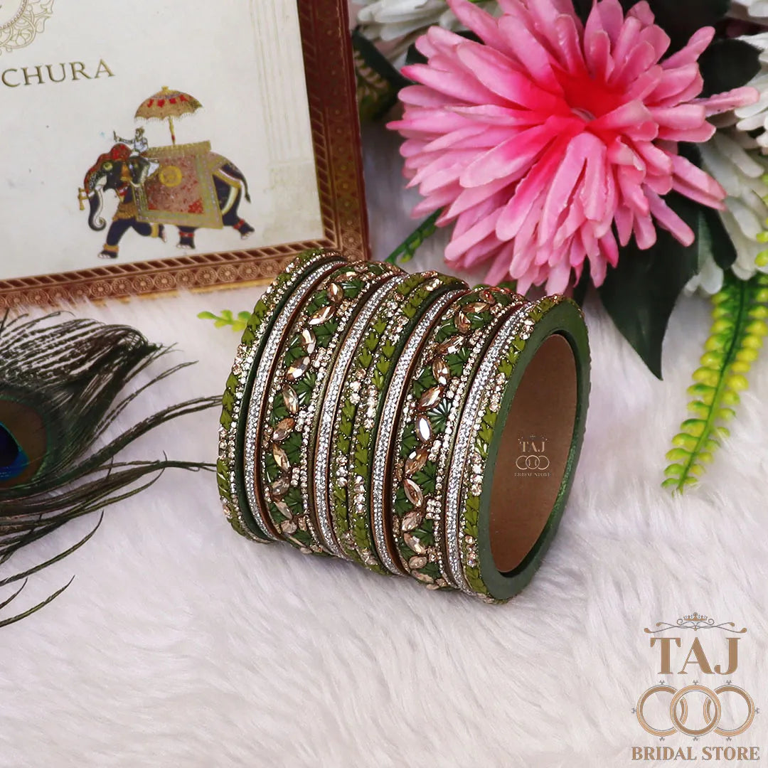 Women's Rajasthani Short Lac Bangles Set With Latest Kundan Design