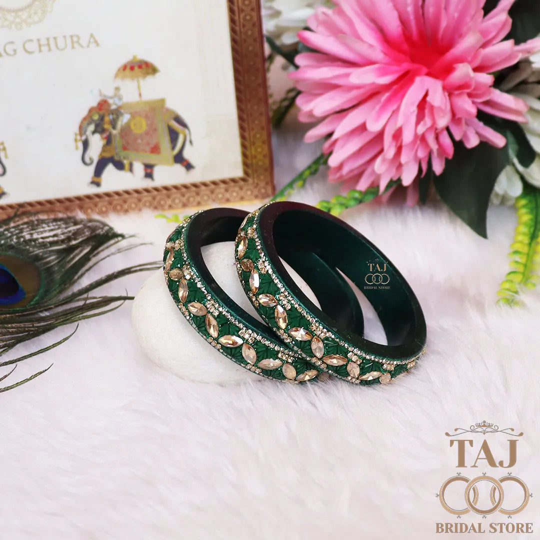 Jaipuri Stylish Lac Kada Bangles in Latest Kundan Rhinestones Design
