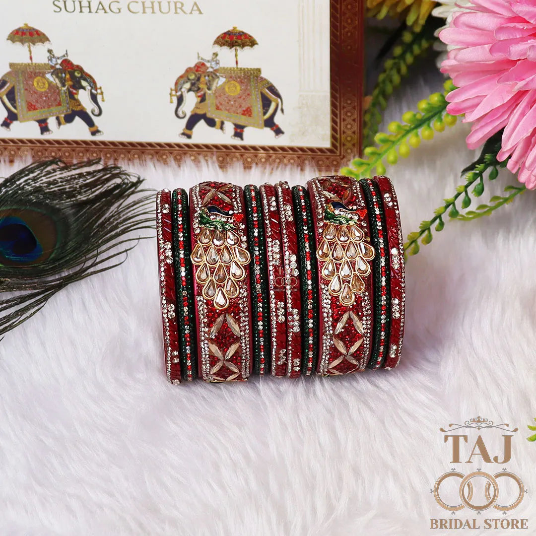Luxurious Rajasthani Short Lac Bangles Set with Latest Peacock Design