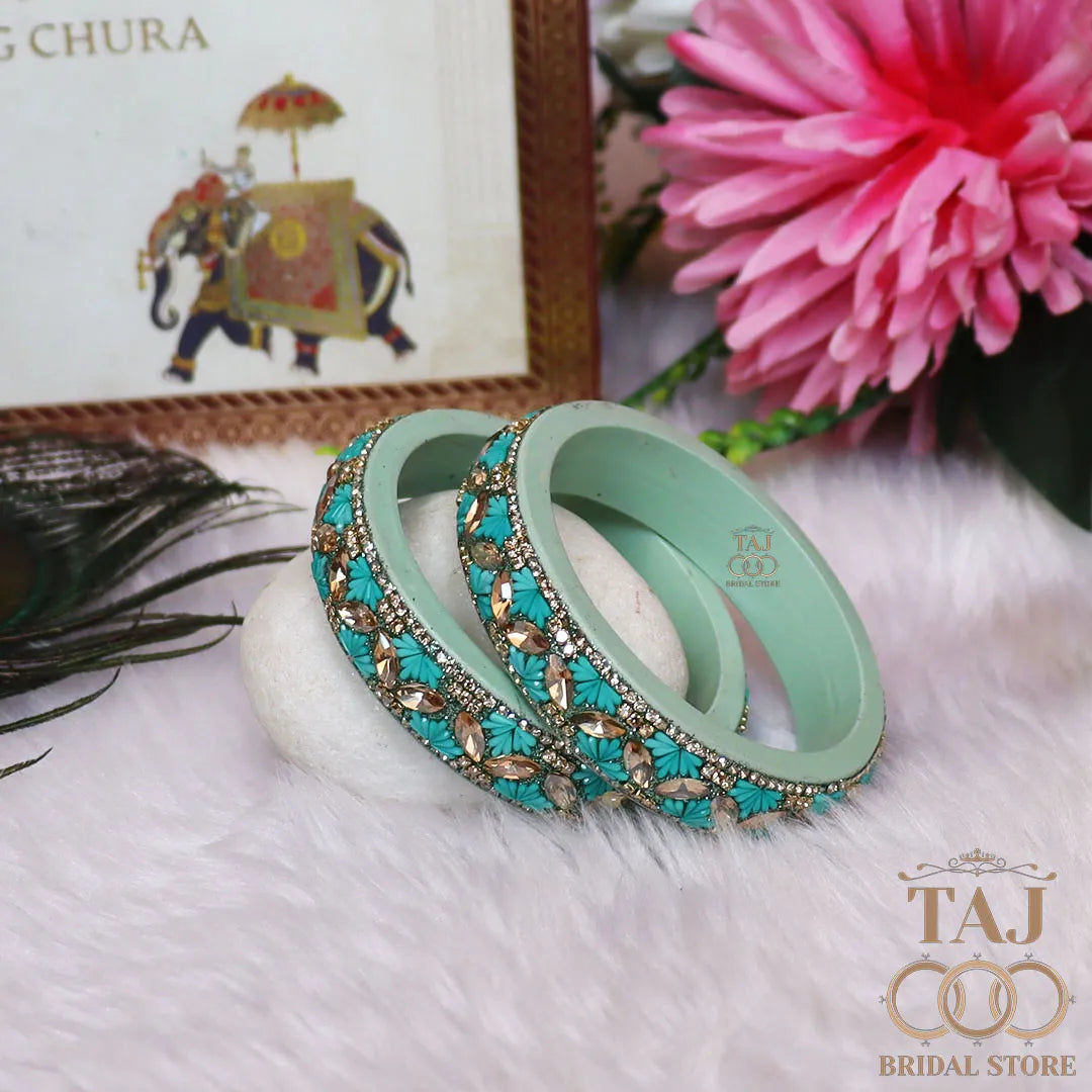 Jaipuri Stylish Lac Kada Bangles in Latest Kundan Rhinestones Design