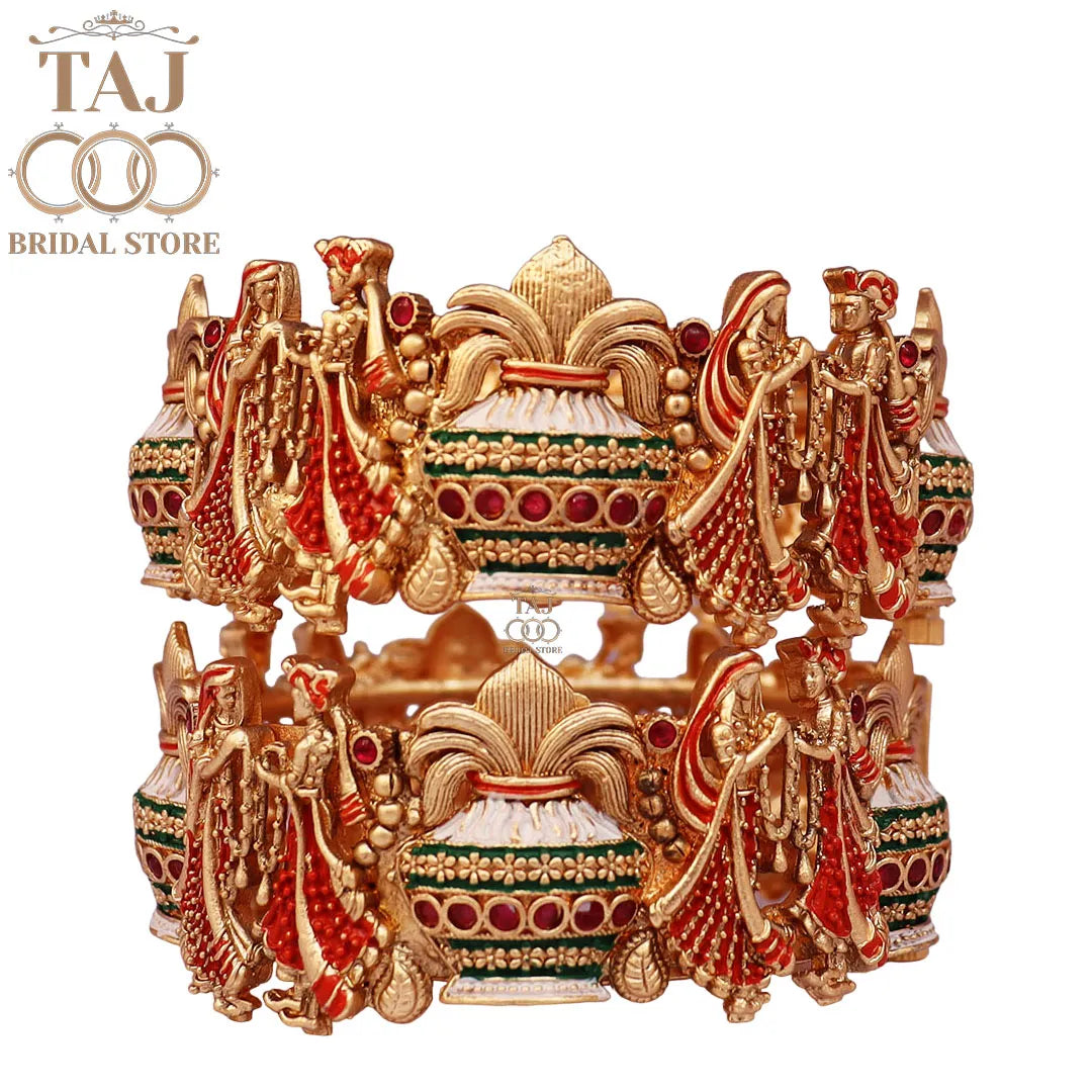 Rajwadi Metal Kada With Beautiful New Dulha Dulhan Design (Pack of 2)
