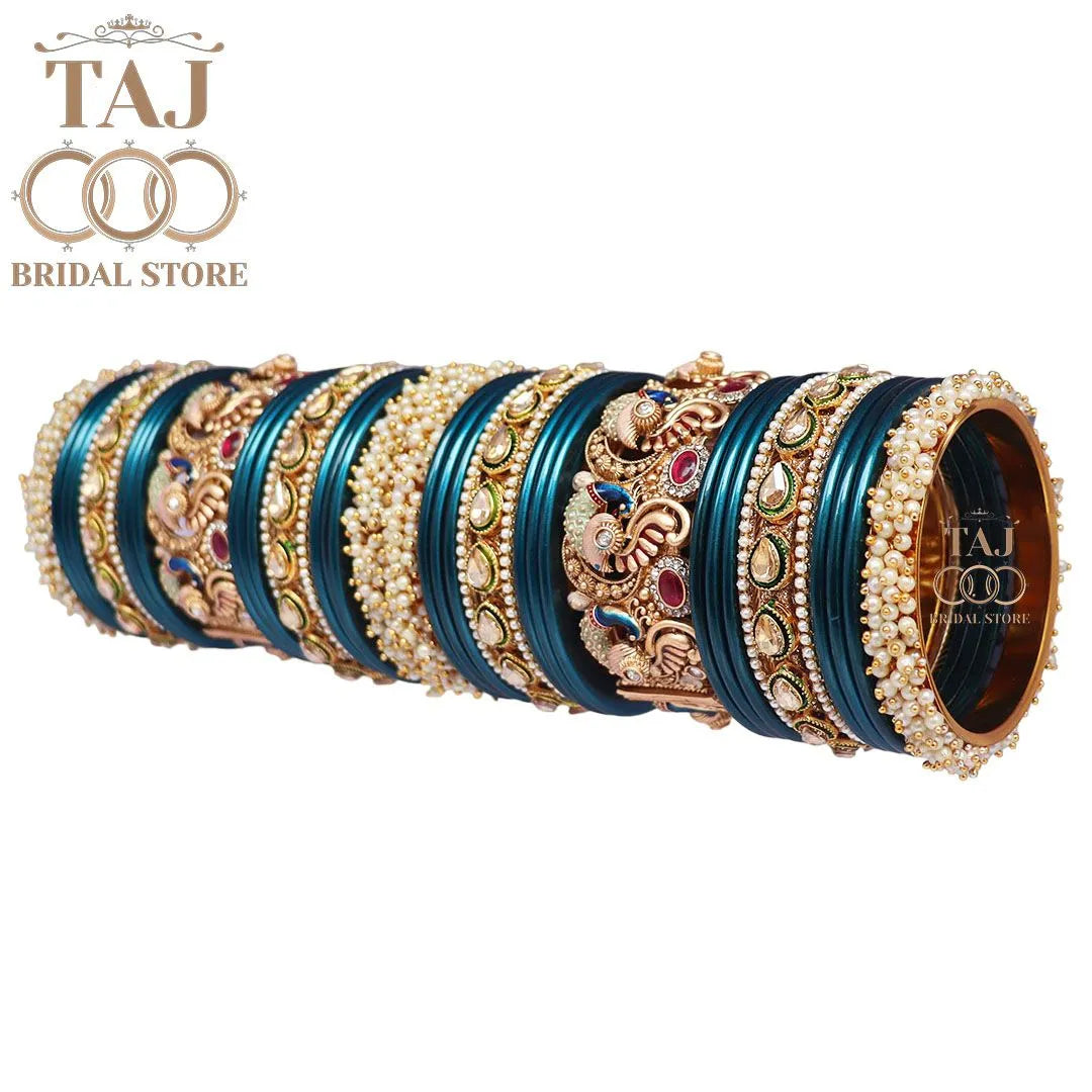 Rajasthani Traditional Bridal Chuda Set With Beautiful Peacock Design Brass Kada