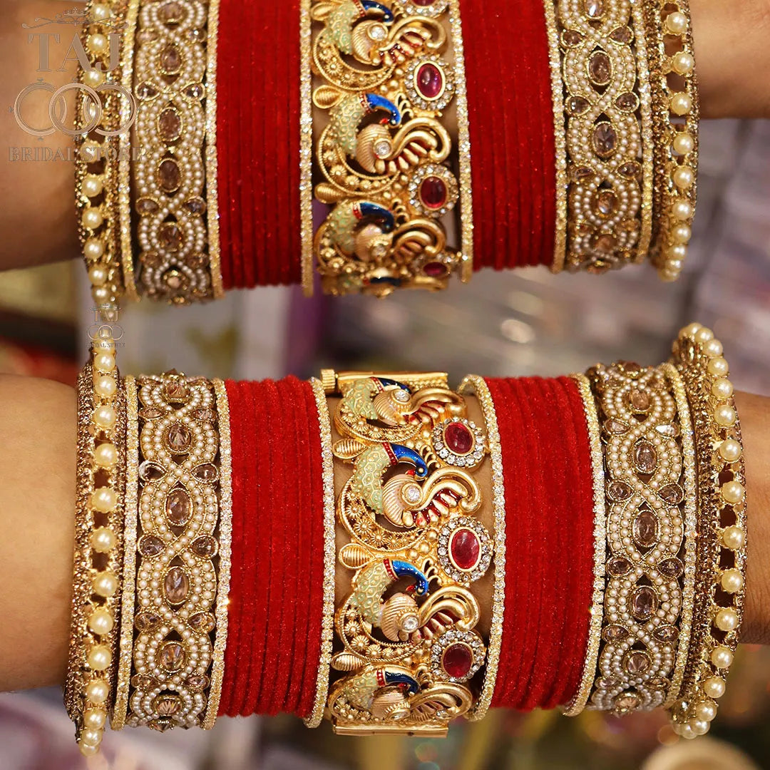 Premium Rajwadi Dulhan Bangle Set with Beautiful Peacock Motifs