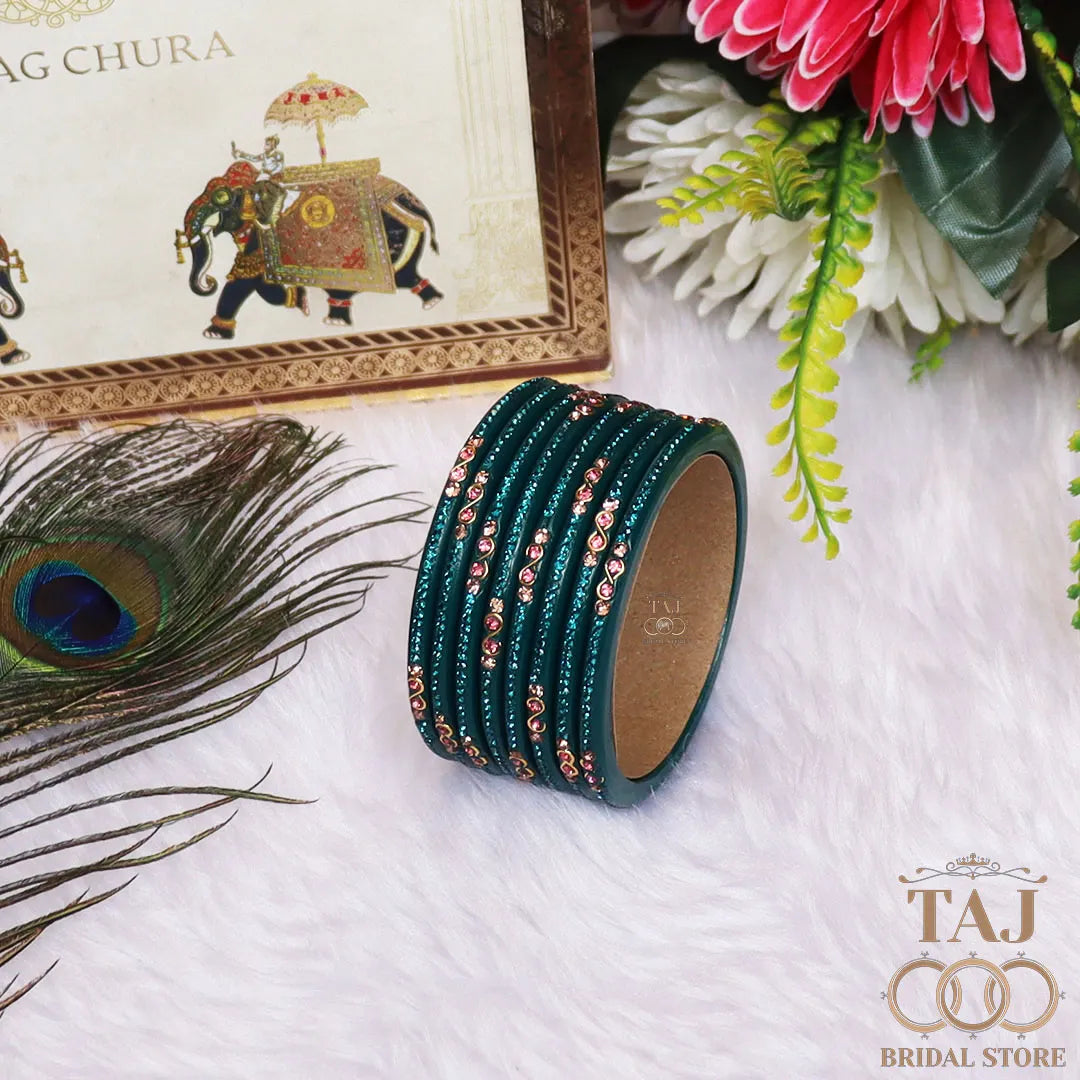 Designer Short Lac Bangles For Women With Latest Rhinestones Design