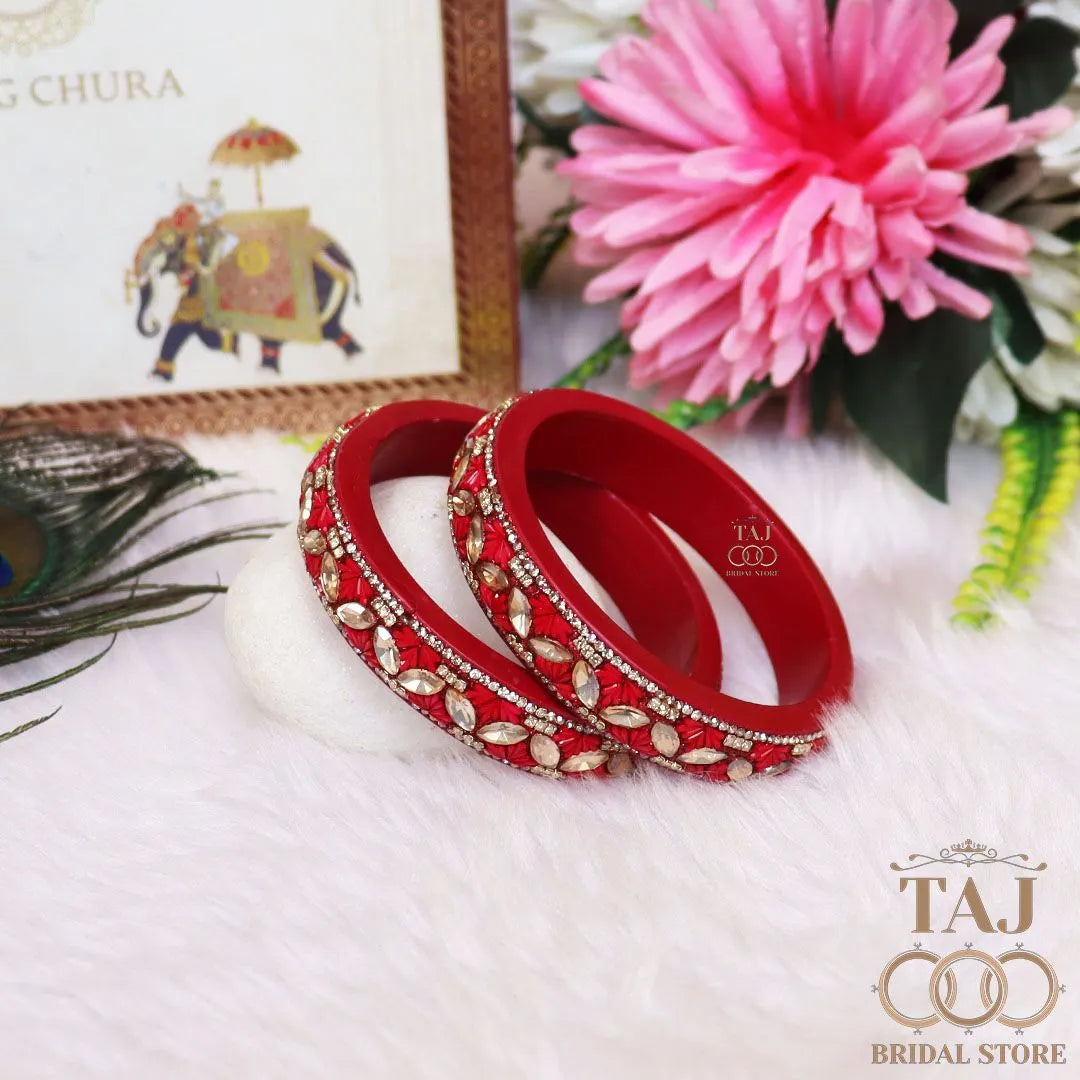 Jaipuri Stylish Lac Kada Bangles in Latest Kundan Rhinestones Design
