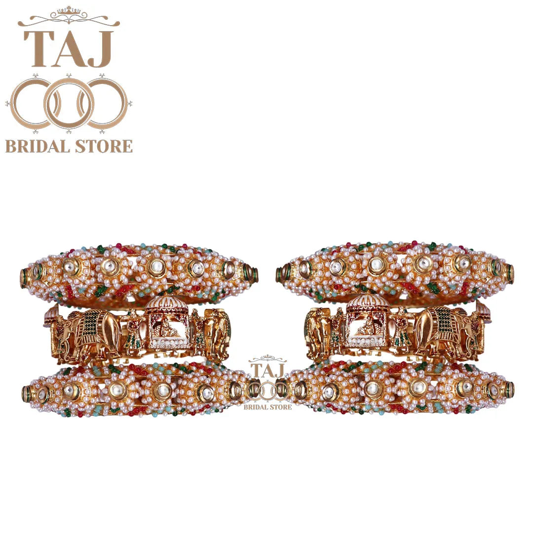Rajwadi Bridal Bangles Set With Beautiful Doli and Elephant Design Metal Kada