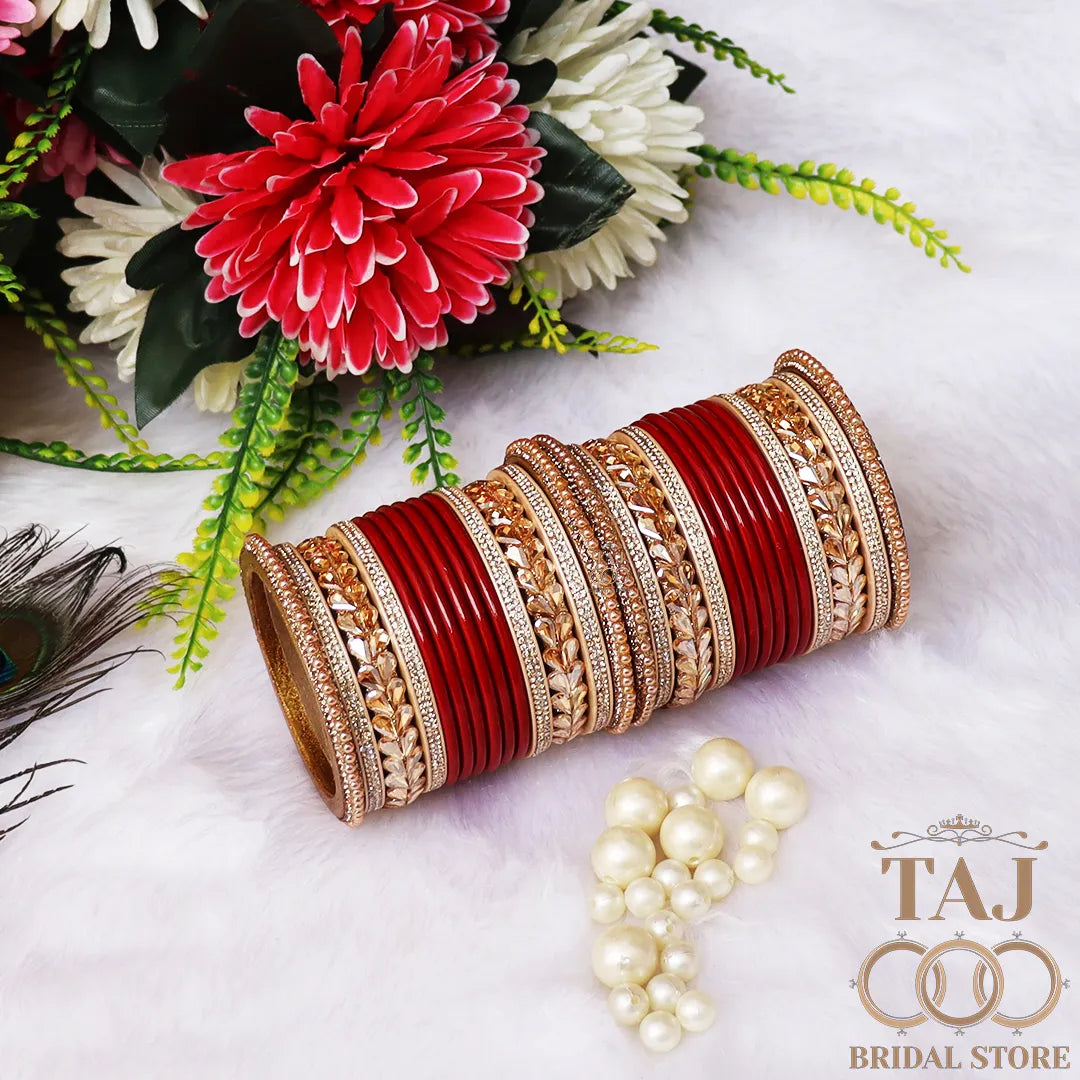 Punjabi Lac Bangles Set with Beautiful Kundan Design