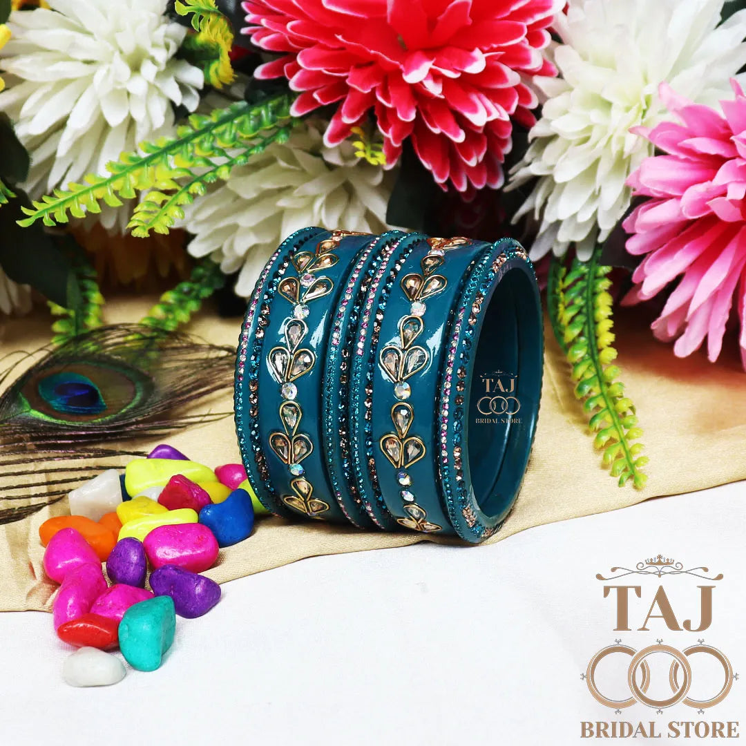 Karwa Chauth Special Lac Bangles Set With Kundan Design (Set of 6)
