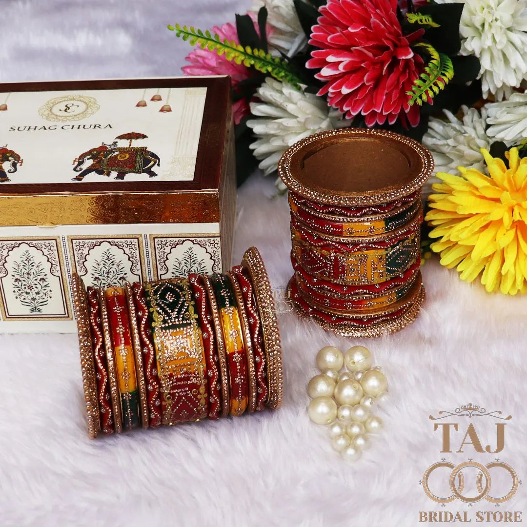 Lac Bangles Set with Beautiful Zig-Zag and Rhinestones Design