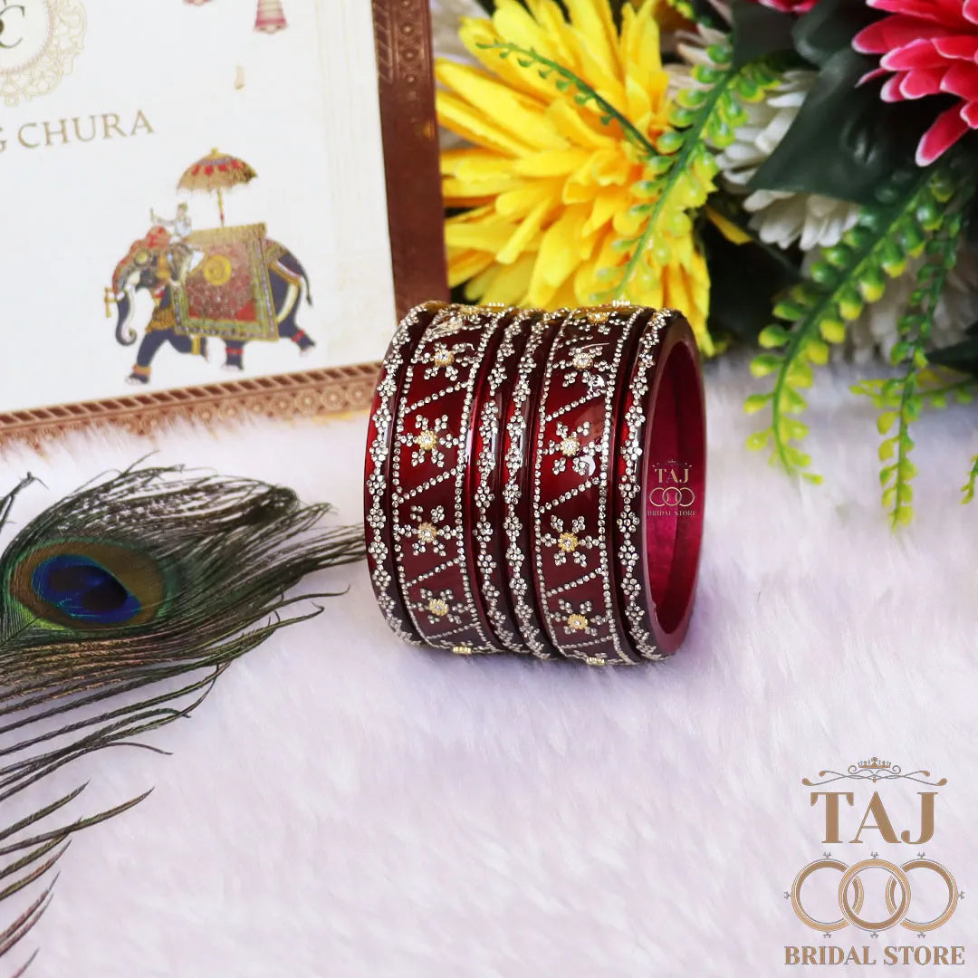 Premium Designer Short Lac Bangles Set with Latest Rhinestones Design