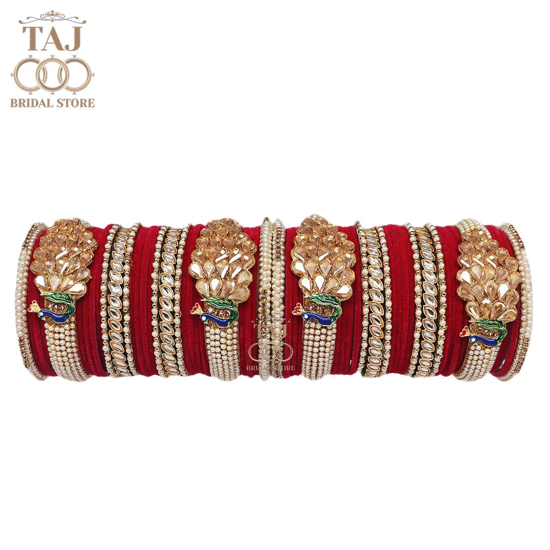 Rajwadi Wedding Bangles with Beautiful Peacock Design Taj Bridal Store