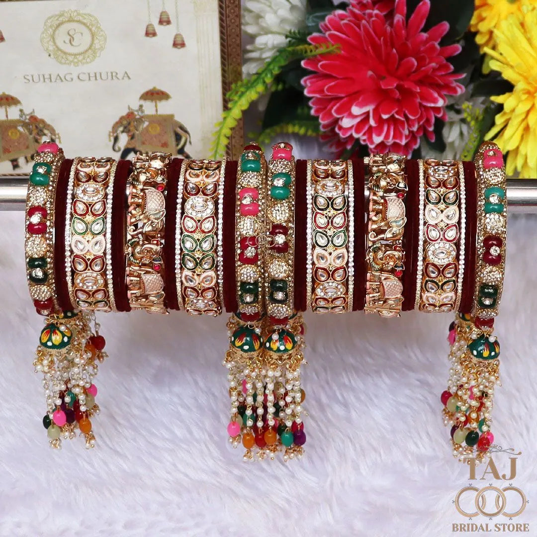Premium Rajwadi Wedding Bangles Set With Latest Colorful Hanging's