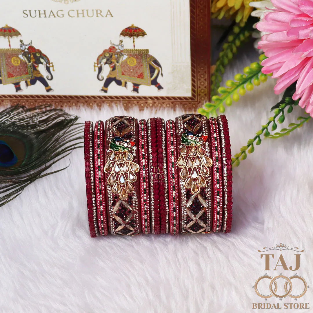 Luxurious Rajasthani Short Lac Bangles Set with Latest Peacock Design
