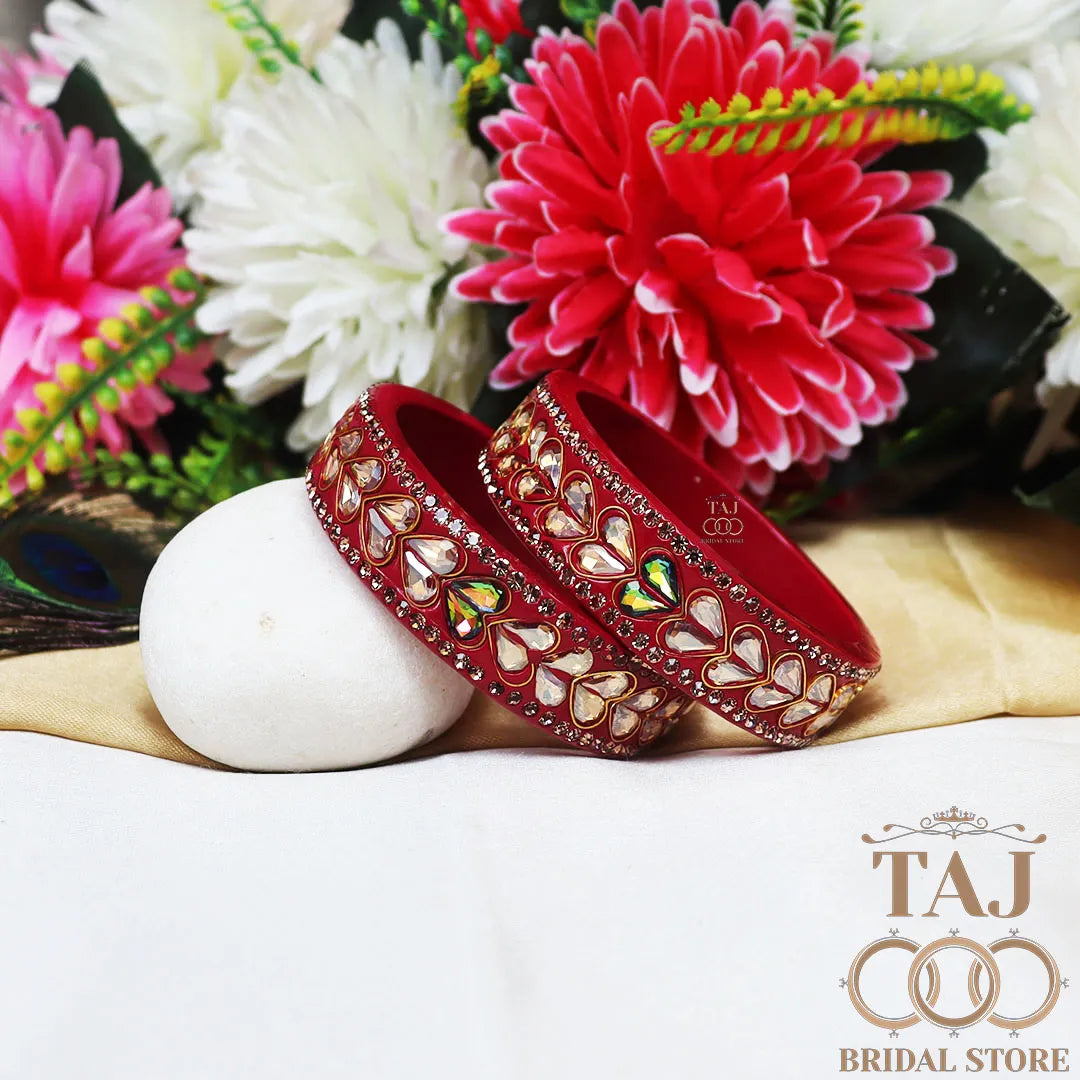 Lac Kada Bangles With Exquisite Heart-Shaped Kundan