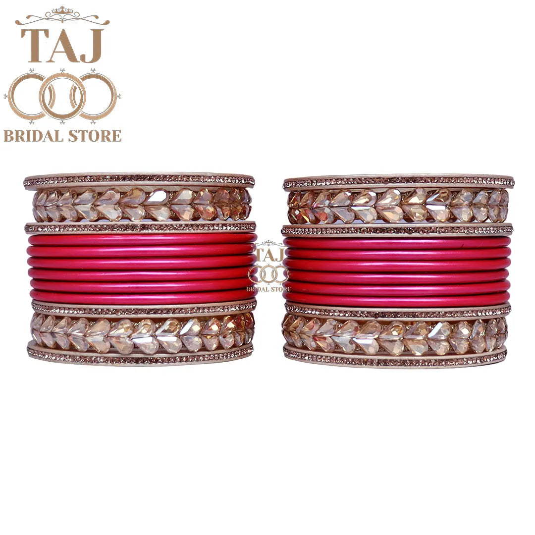 Lac Semi Bridal Bangles Set With Beautiful Kundan Design Kada