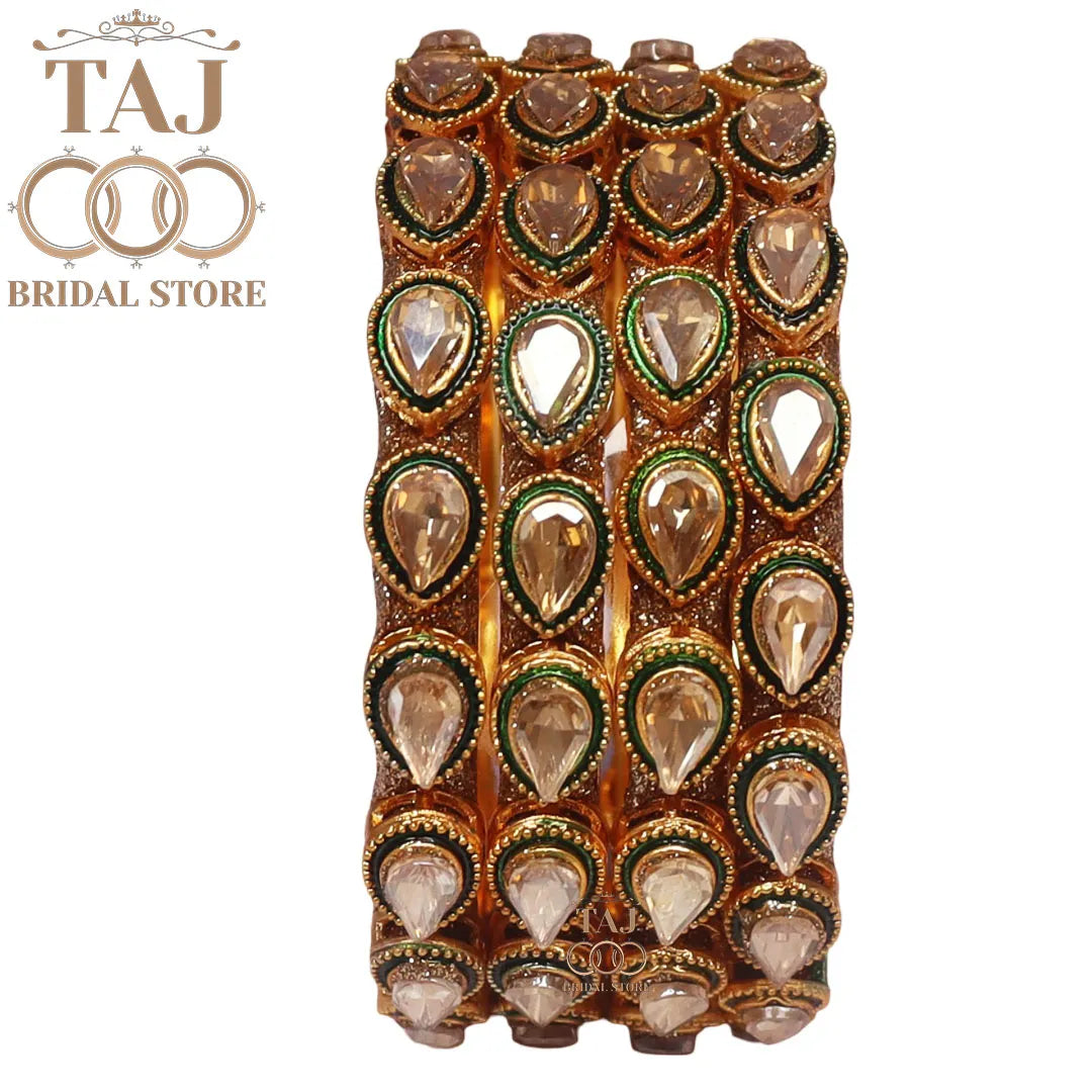 Kundan Rajwadi Metal Kada Set With Beautiful Kundan Design (Set of 4)