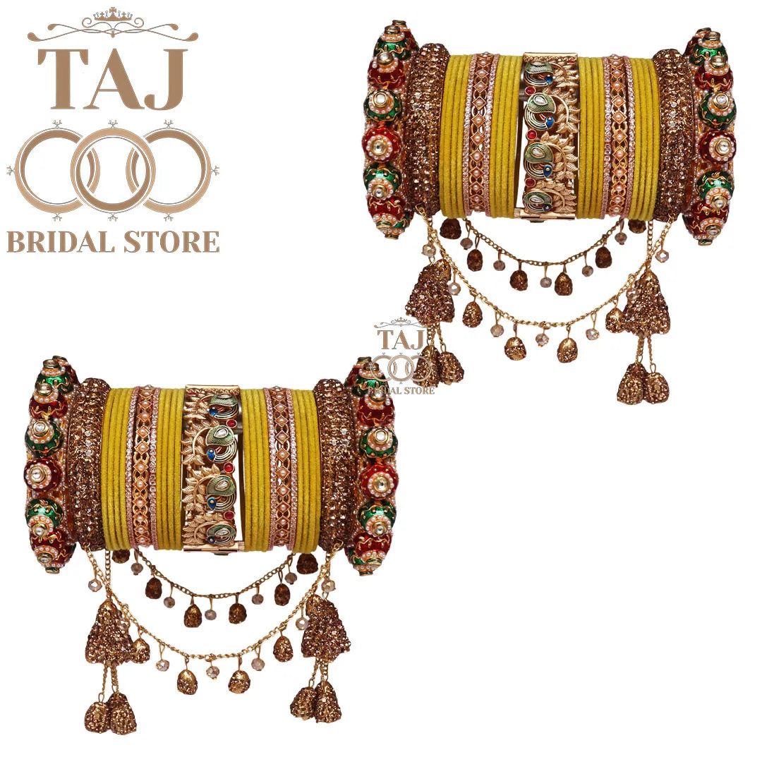Peacock Design Rajwadi Wedding Bangles Set With Beautiful Jhula Latkan