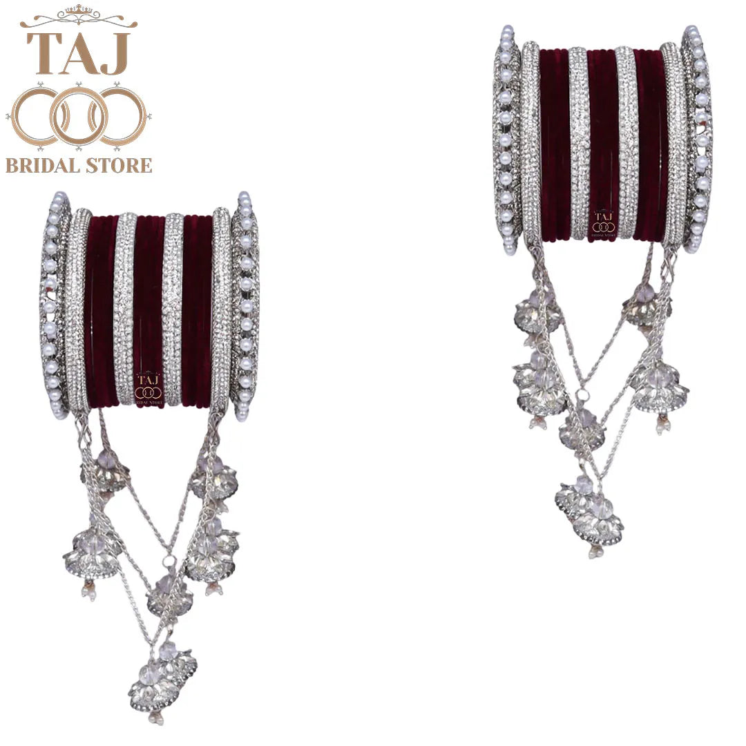 Designer Bridal Bangles Set With Beautiful Chain Latkan Design
