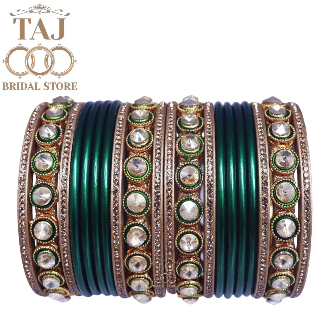 Rajasthani Lac Chura With Beautiful White Stone Work Metal Kada
