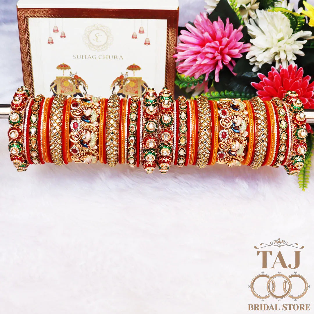 Premium Rajasthani Bridal Bangles Set with Beautiful Peacock Motifs