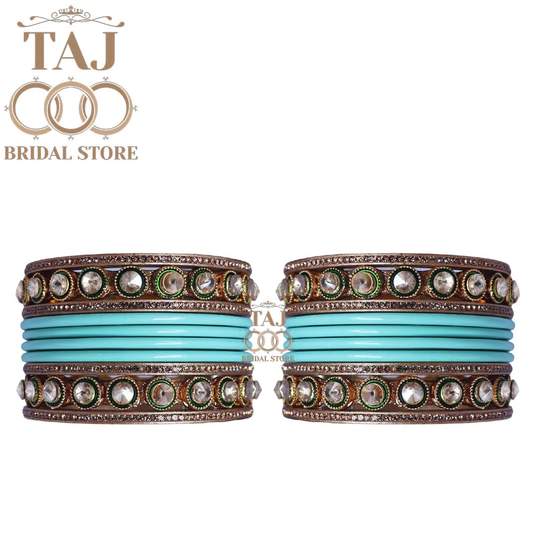Rajasthani Lac Chura With Beautiful White Stone Work Metal Kada