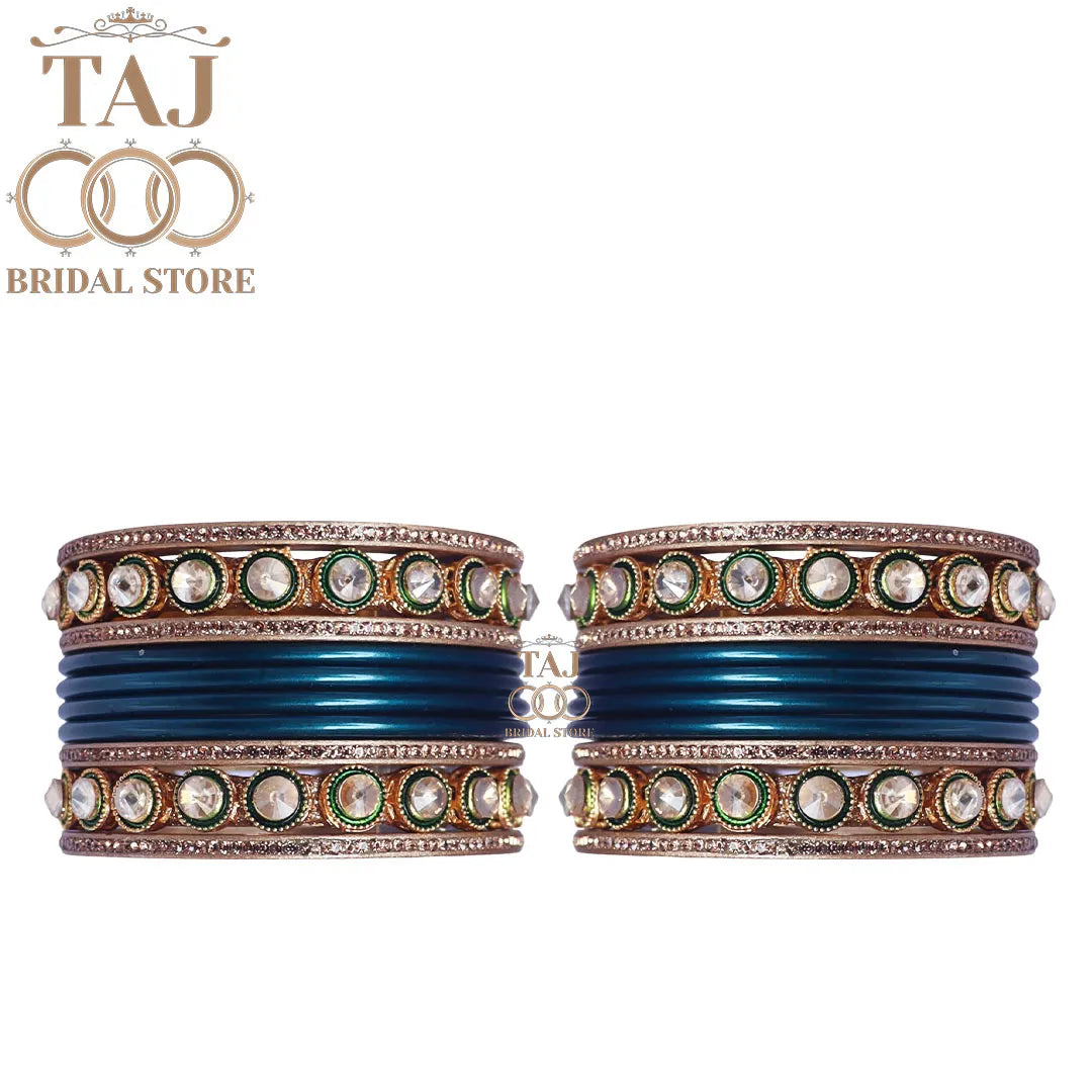 Rajasthani Lac Chura With Beautiful White Stone Work Metal Kada