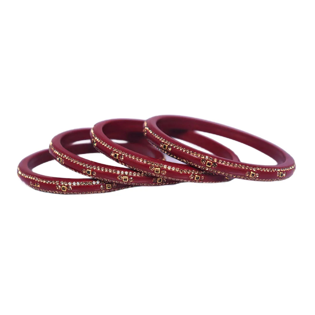 Lac Bangles with Beautiful Rhinestones Design (Pack of 4) Taj Bridal Store