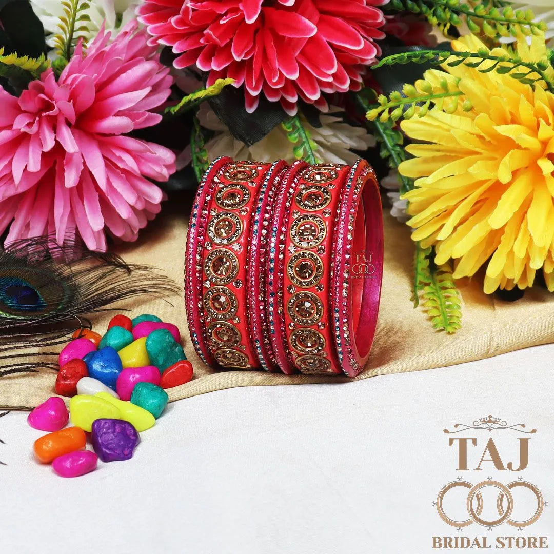 Designer Lac Bangle Set with Round Stones Design