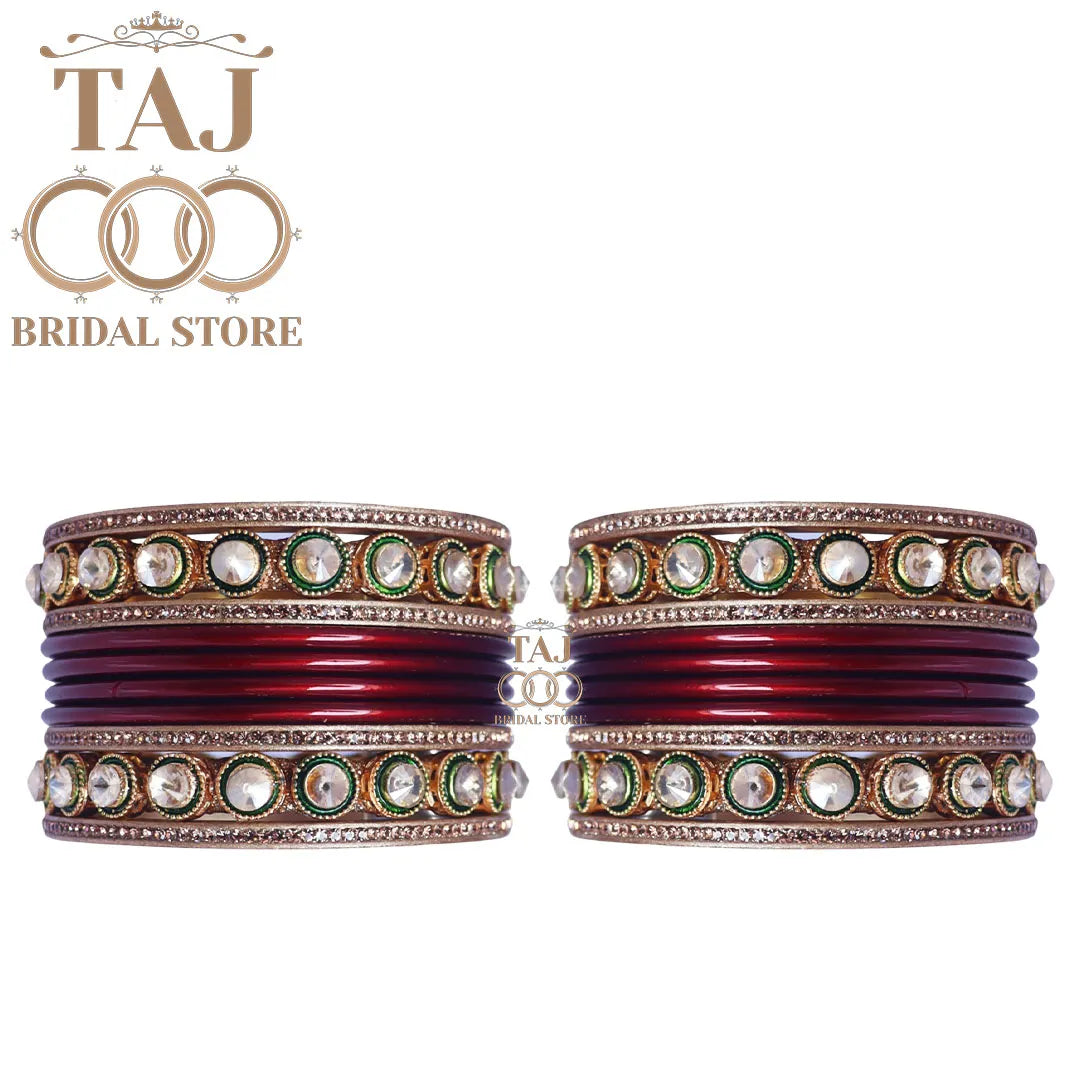 Rajasthani Lac Chura With Beautiful White Stone Work Metal Kada