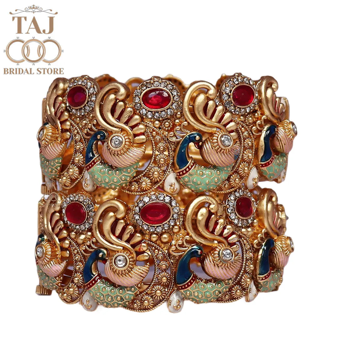 Rajwadi Metal Kada with Best New Peacock Design (Pack of 2) Taj Bridal Store