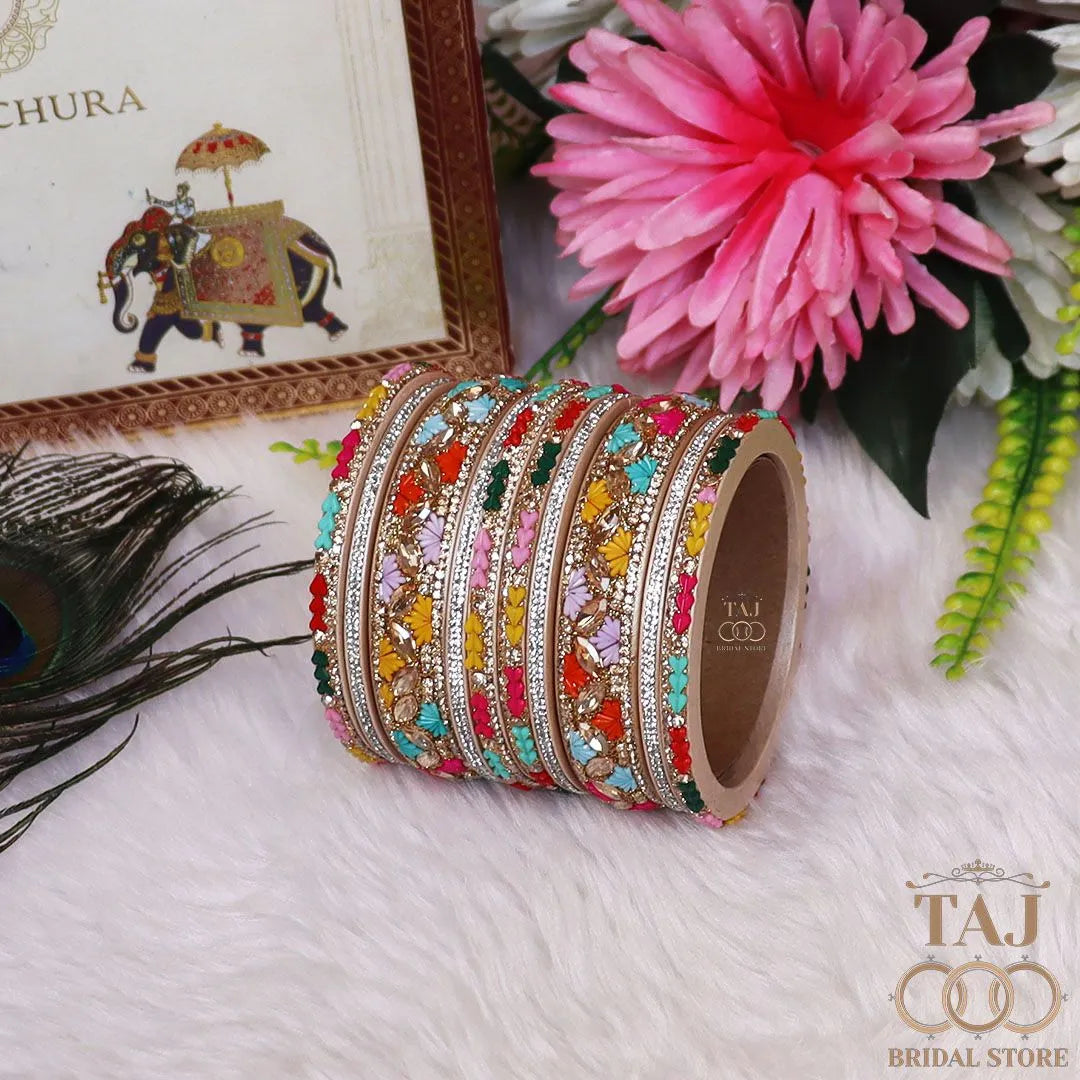 Women's Rajasthani Short Lac Bangles Set With Latest Kundan Design