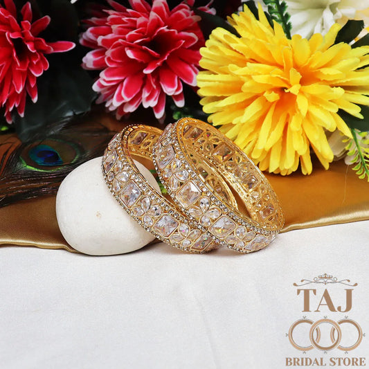 Sparkling Kundan and AD Kada Bangles (Set of 2)