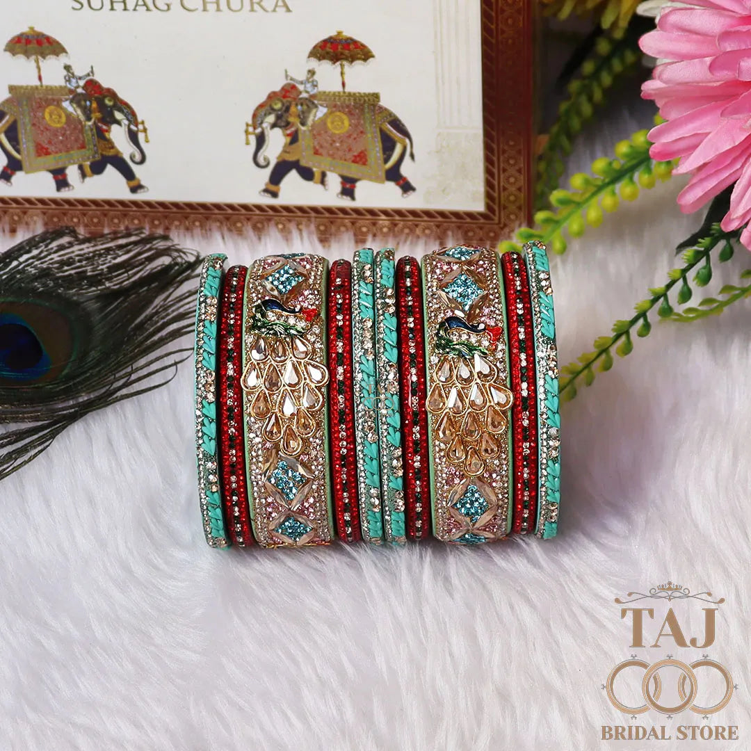 Luxurious Rajasthani Short Lac Bangles Set with Latest Peacock Design