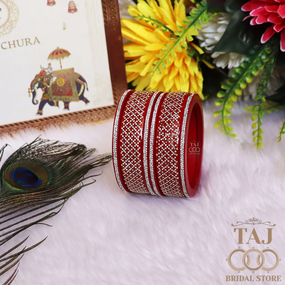 Premium Jaipuri Short Lac Bangles Set with Best Rhinestones Design