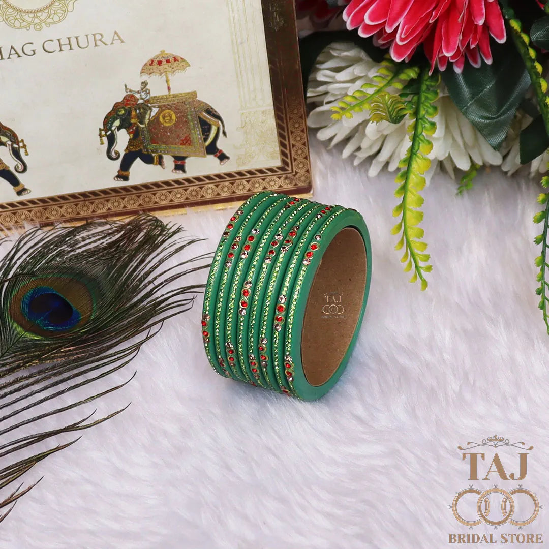 Designer Short Lac Bangles For Women With Latest Rhinestones Design