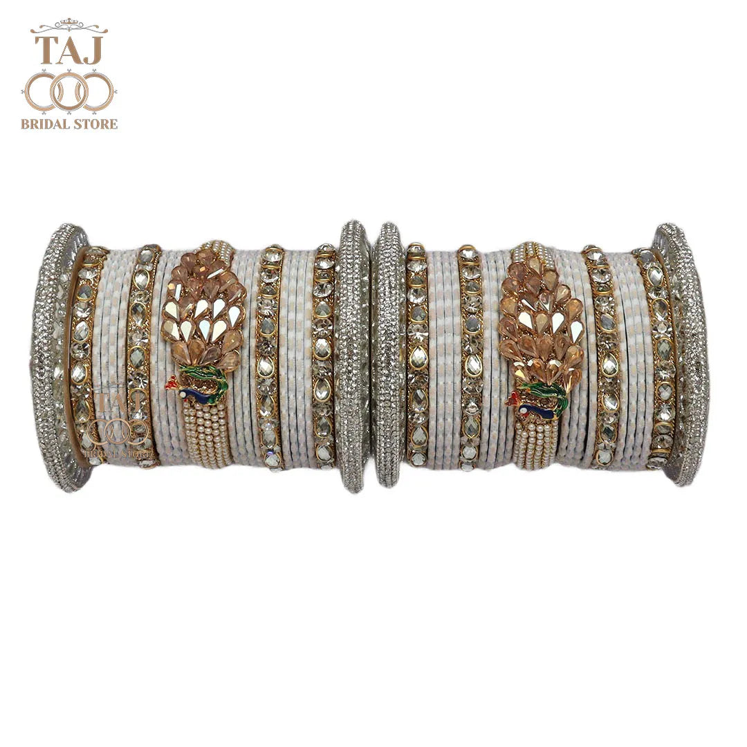 Rajwadi Bridal Bangles with Beautiful Peacock Design Taj Bridal Store