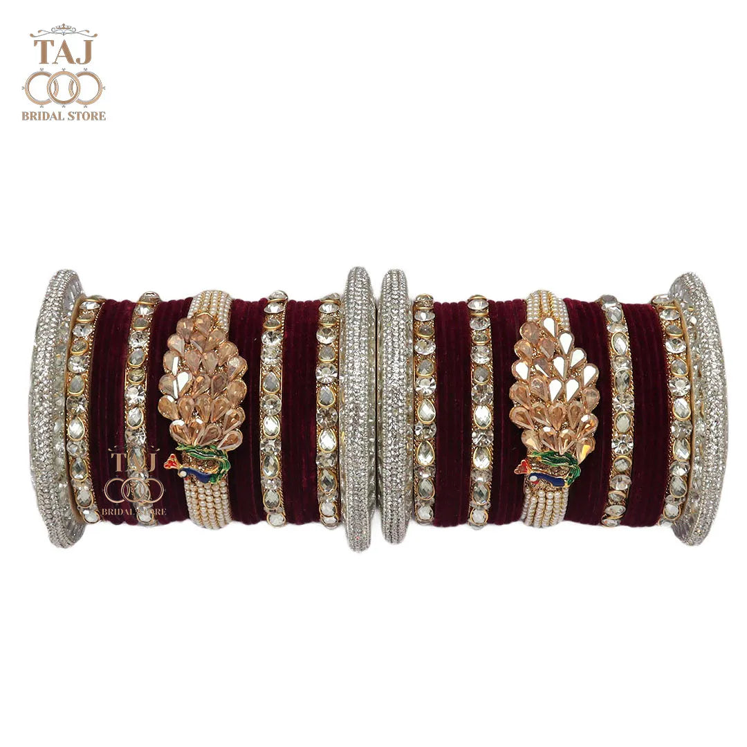 Rajwadi Bridal Bangles with Beautiful Peacock Design Taj Bridal Store
