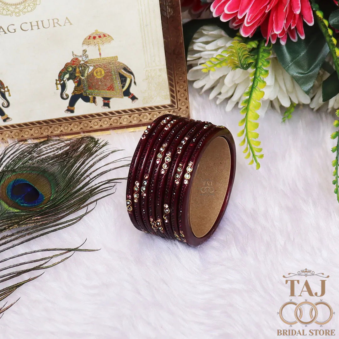Designer Short Lac Bangles For Women With Latest Rhinestones Design