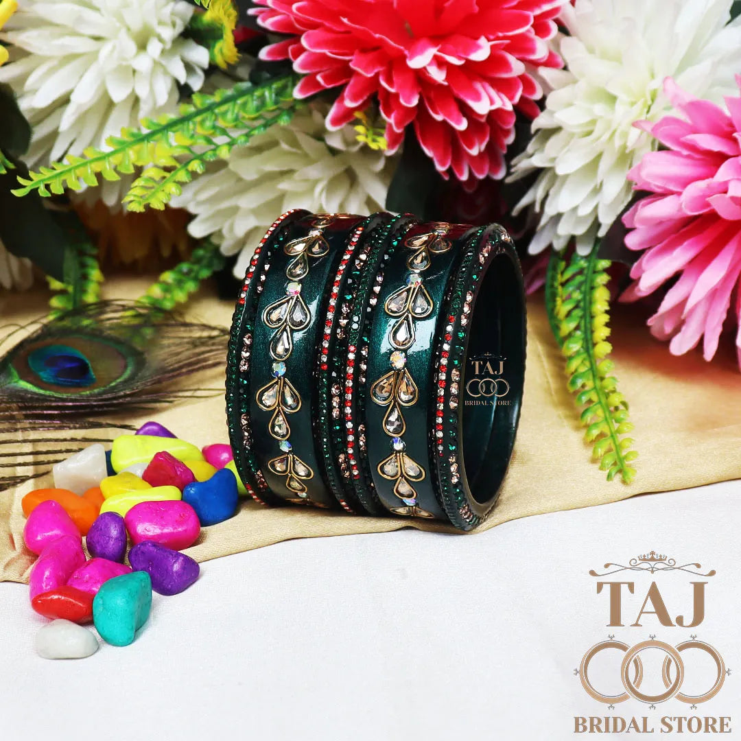 Karwa Chauth Special Lac Bangles Set With Kundan Design (Set of 6)