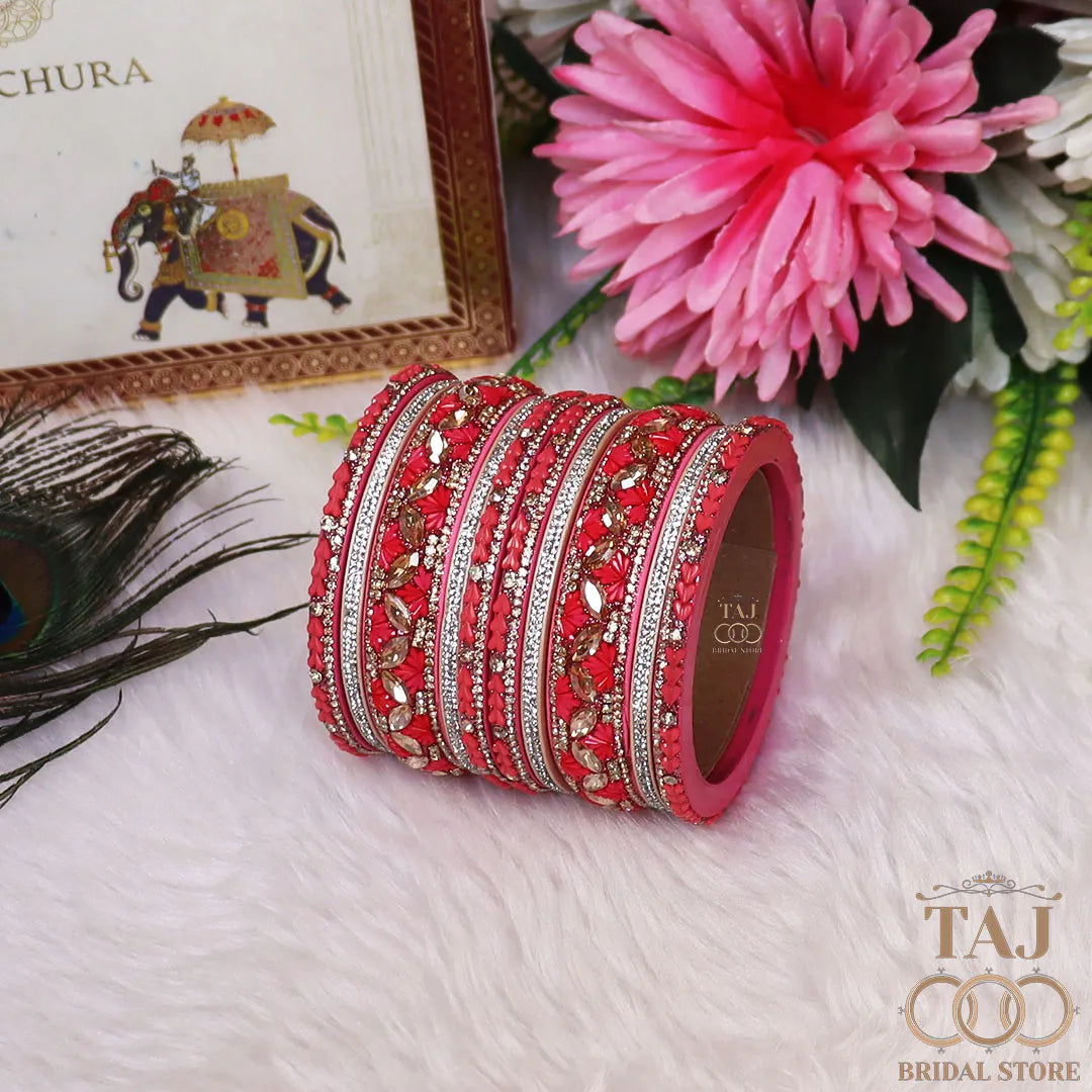 Women's Rajasthani Short Lac Bangles Set With Latest Kundan Design