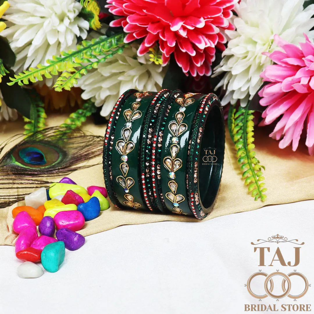 Karwa Chauth Special Lac Bangles Set With Kundan Design (Set of 6)