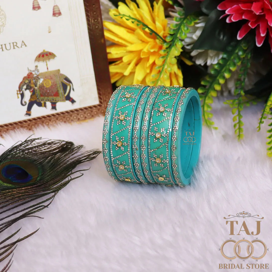 Premium Designer Short Lac Bangles Set with Latest Rhinestones Design