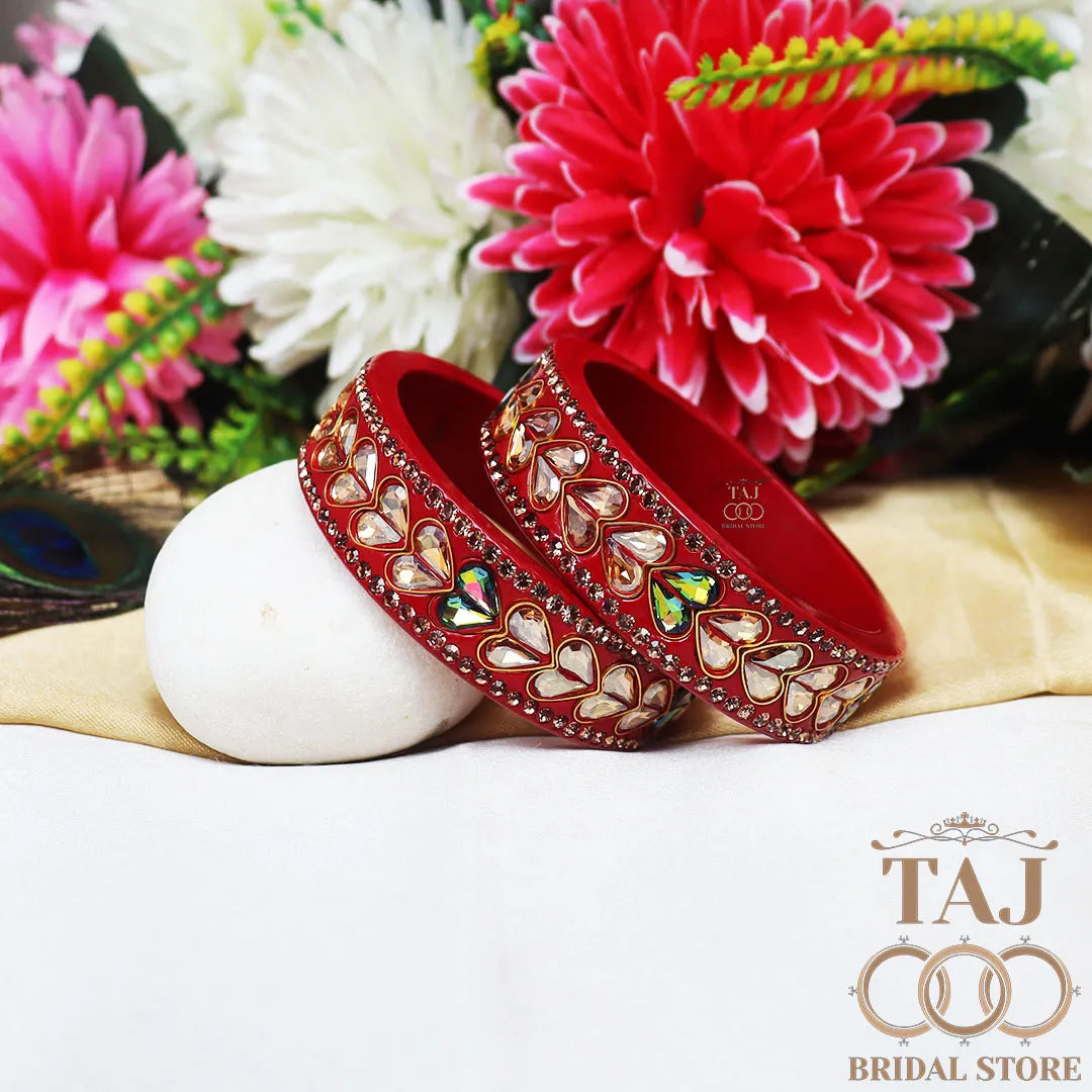 Lac Kada Bangles With Exquisite Heart-Shaped Kundan