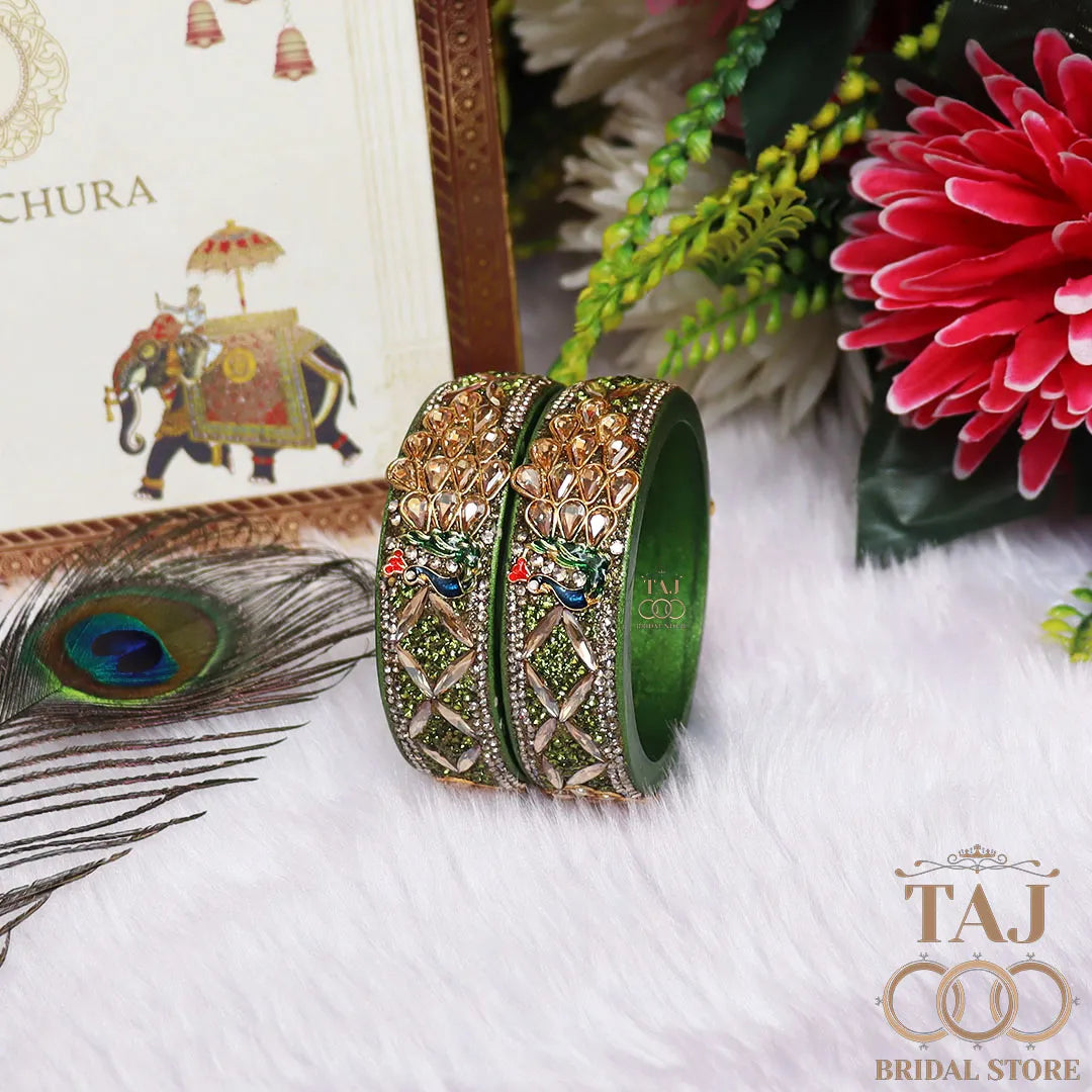 Premium Jaipuri Lac Kada Bangles Set with Latest Peacock Design