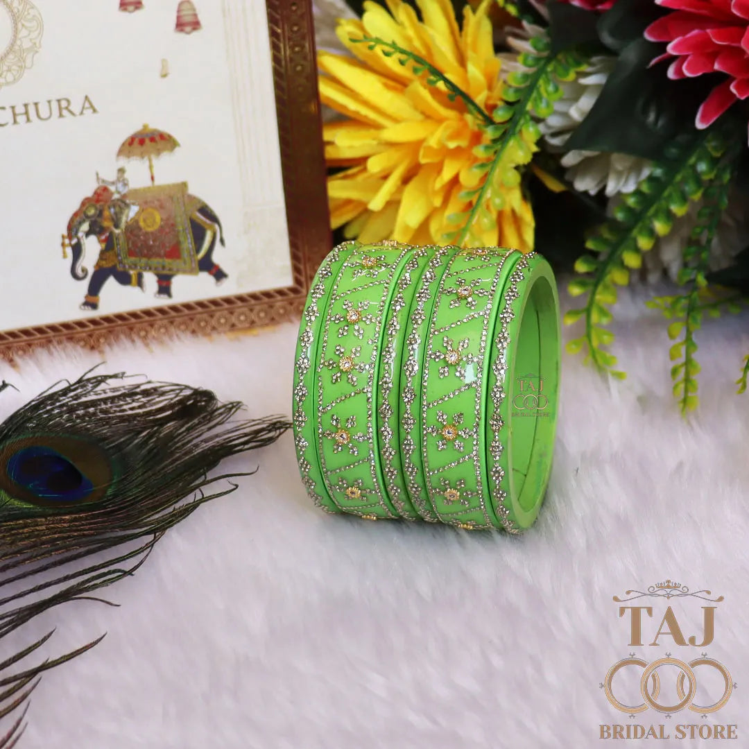 Premium Designer Short Lac Bangles Set with Latest Rhinestones Design