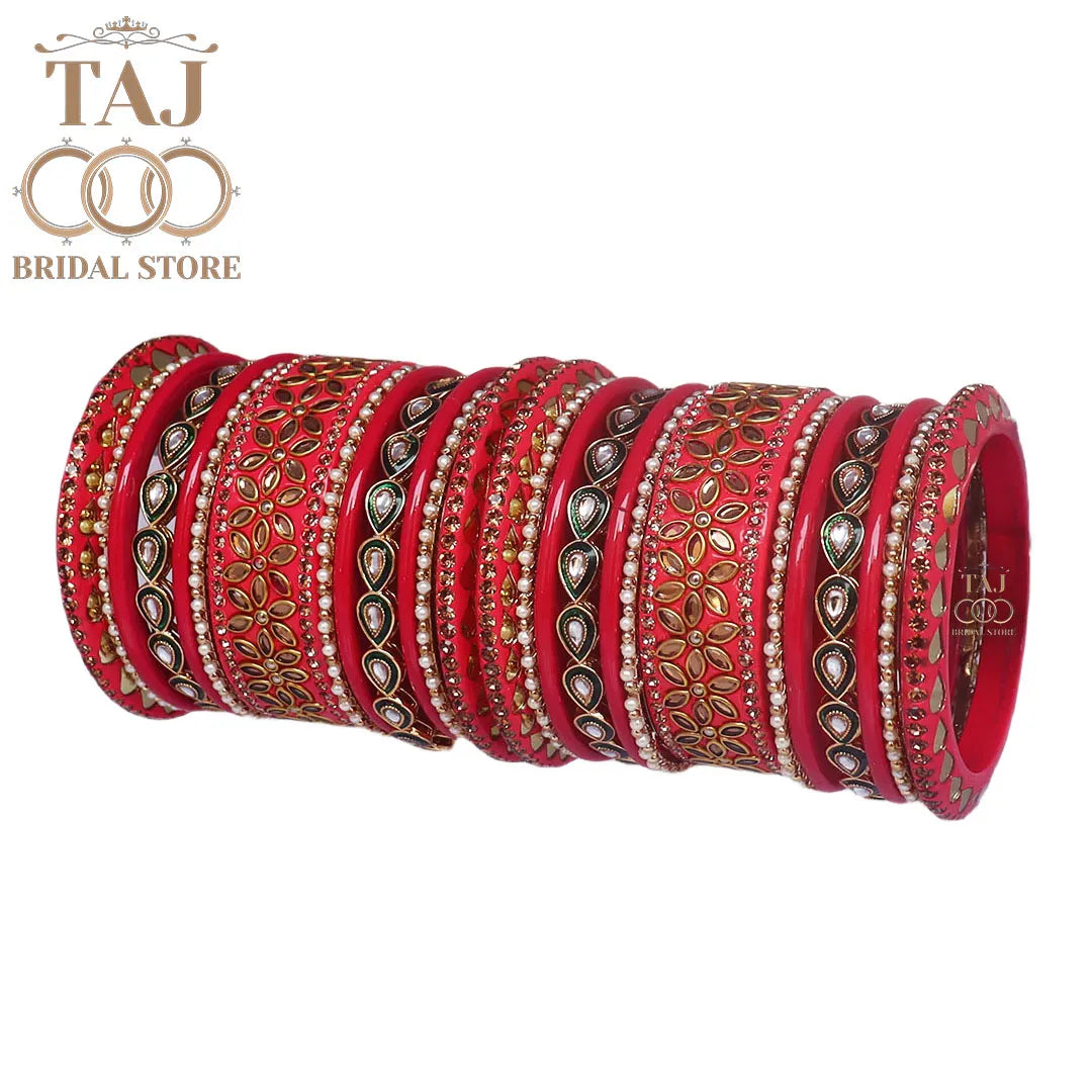 Lac Wedding Bangle Set with Beautiful Kundan Work Taj Bridal Store