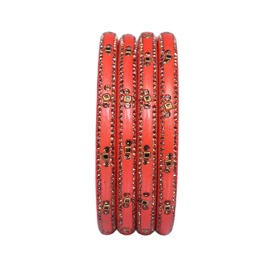 Lac Bangles with Beautiful Rhinestones Design (Pack of 4) Taj Bridal Store